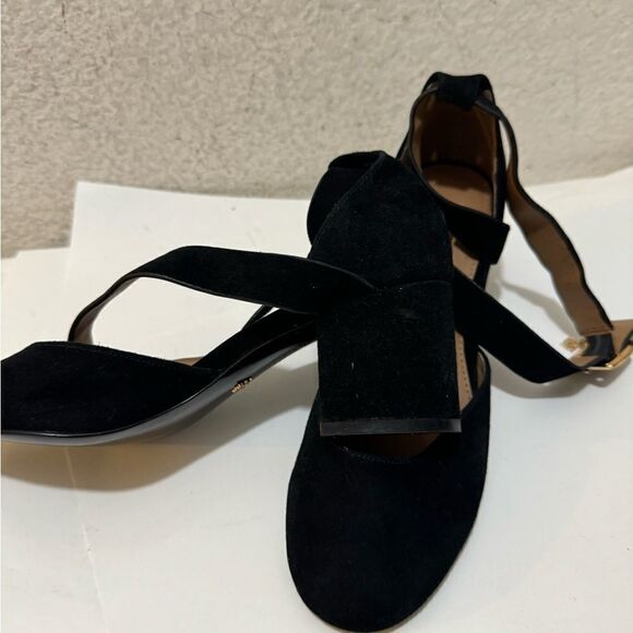 NANETTE LEPORE Demi Black Suede Two-Piece Crisscross Pumps Shoes - Picture 7 of 11